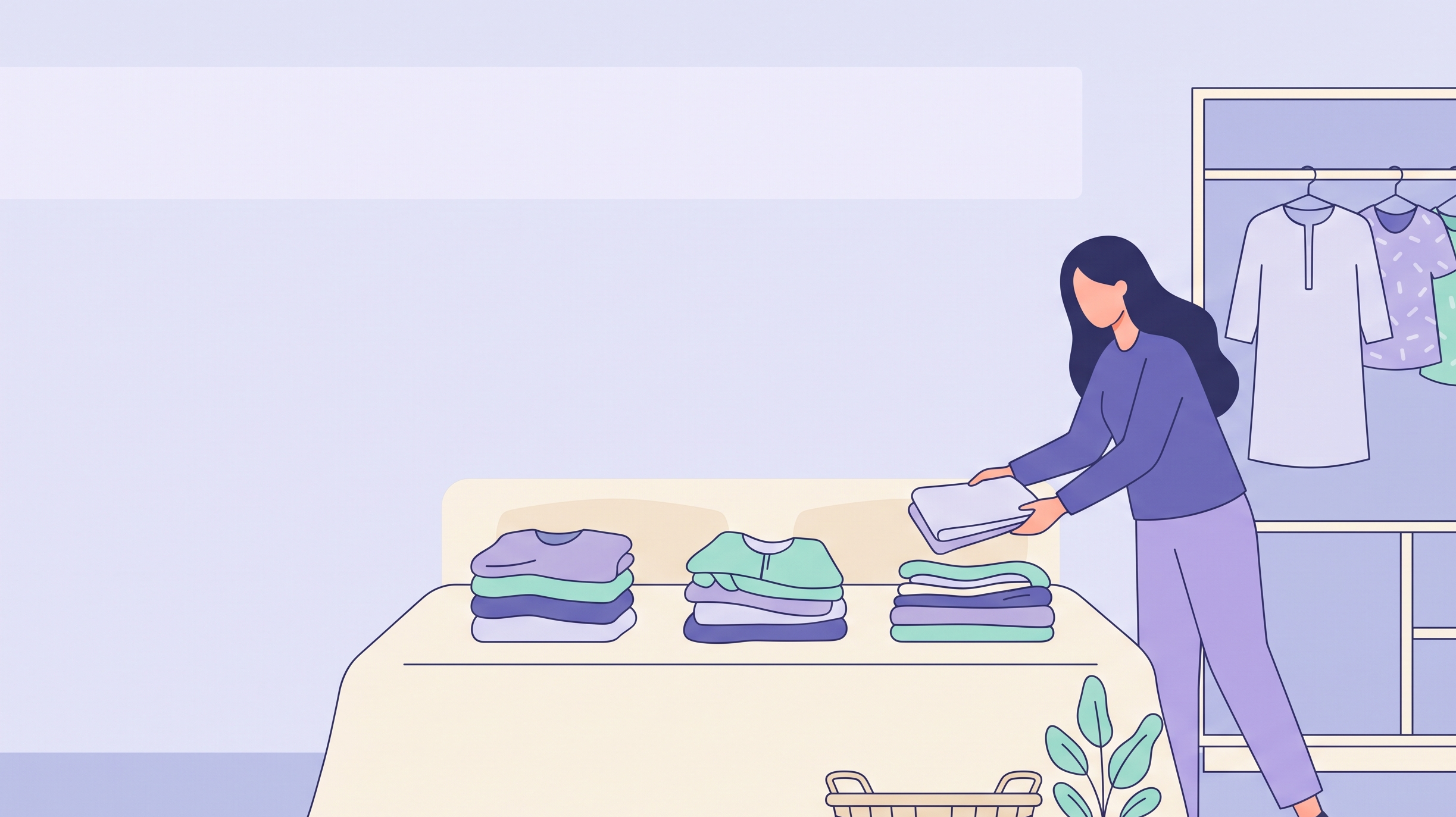 Woman doing a wardrobe reset by sorting clothes into keep and donate piles