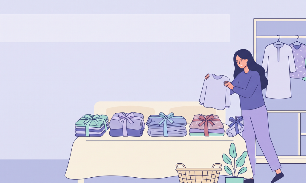 Woman doing a wardrobe reset by sorting clothes into keep and donate piles