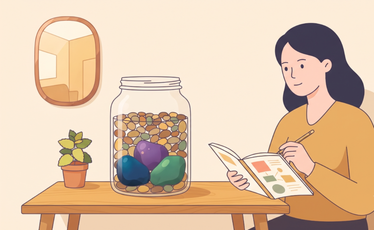 Woman building her ideal week with a colorful weekly planner and laptop