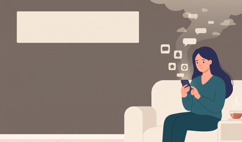 Woman doing a social media reset by organizing her phone apps and feeds